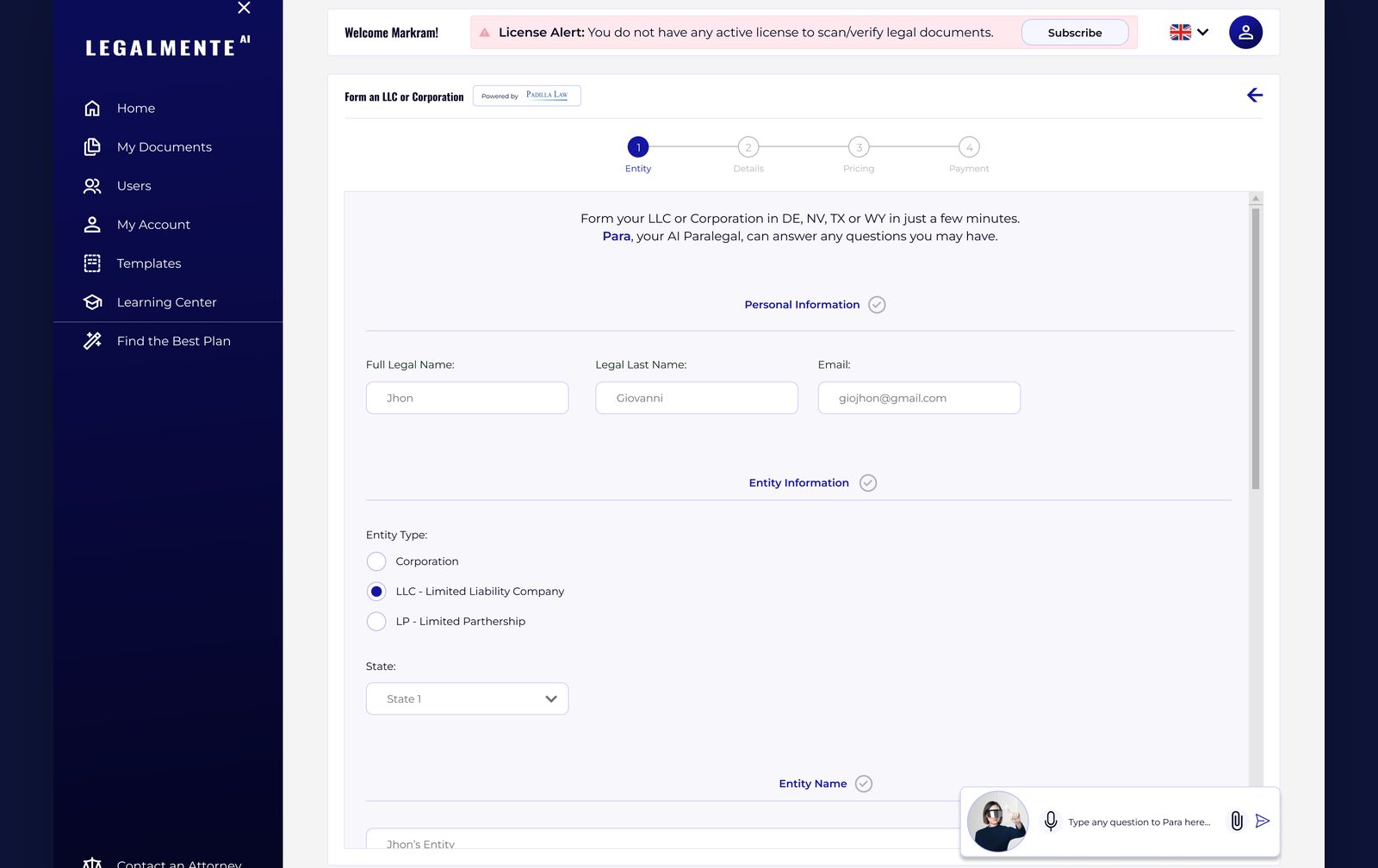LegalMente AI · AI platform · United States
