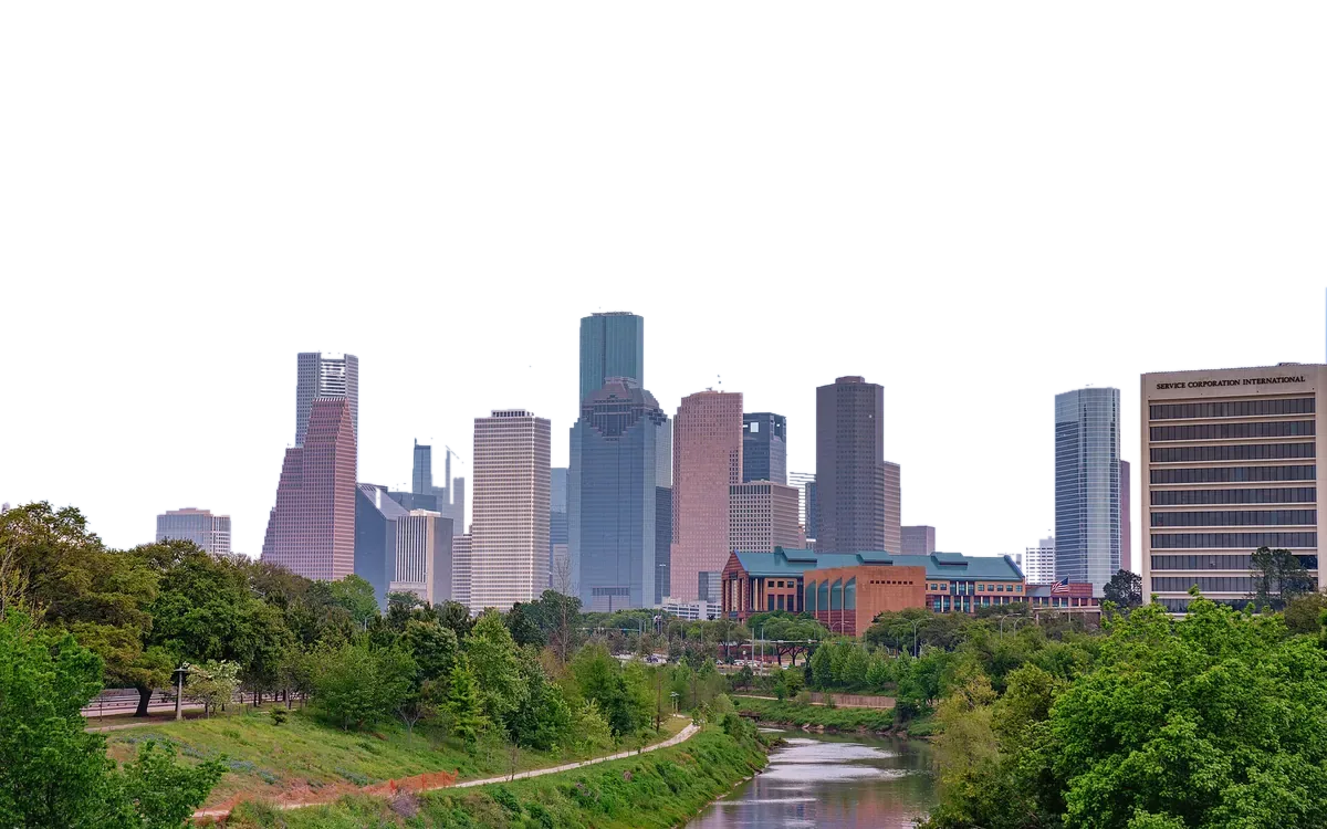 Downtown Houston skyline over Buffalo Bayou