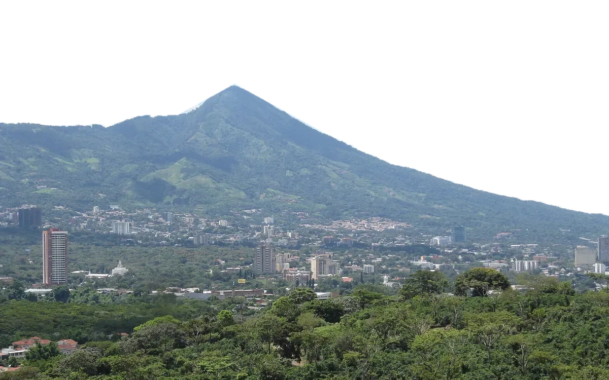San Salvador with the San Salvador volcano behind it